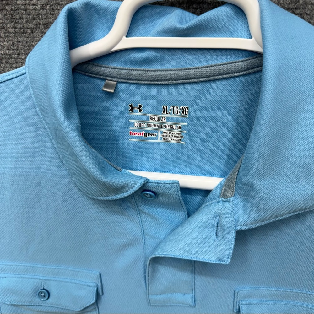 Under Armour Heatgear blue golf polo double chest pocket Men's size XL - Picture 4 of 12